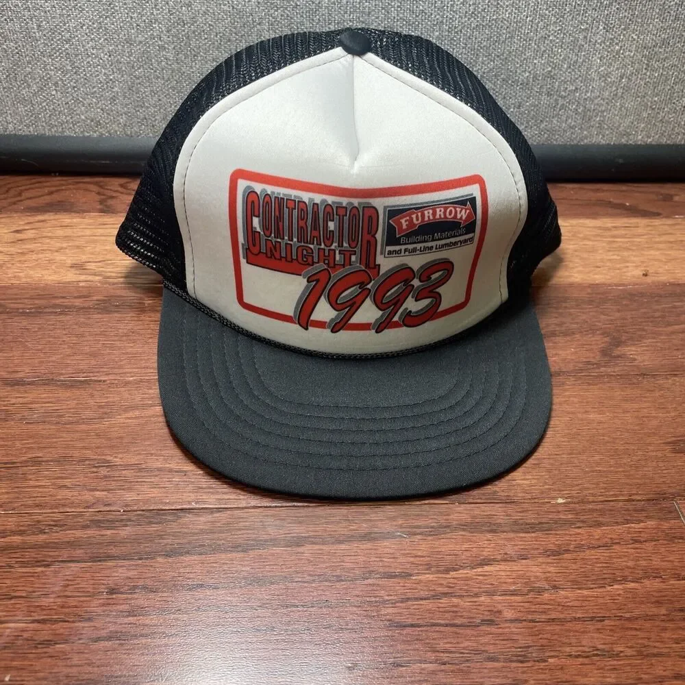 Vintage Contractor Night Snapback Hat Cap Trucker Furrow Hipster 93 Black
